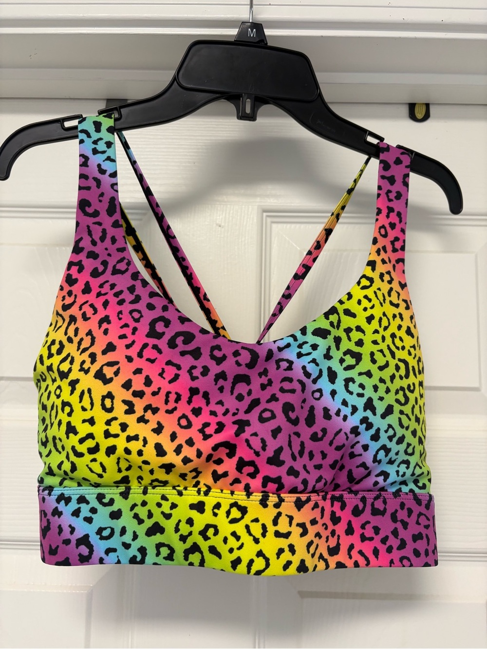 Zyia Active Rainbow Leopard Print Lisa Frank Inspired Strappy Sports Bra XXL
